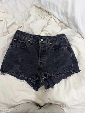 Levi's Black Distressed High-Waist Jean Shorts